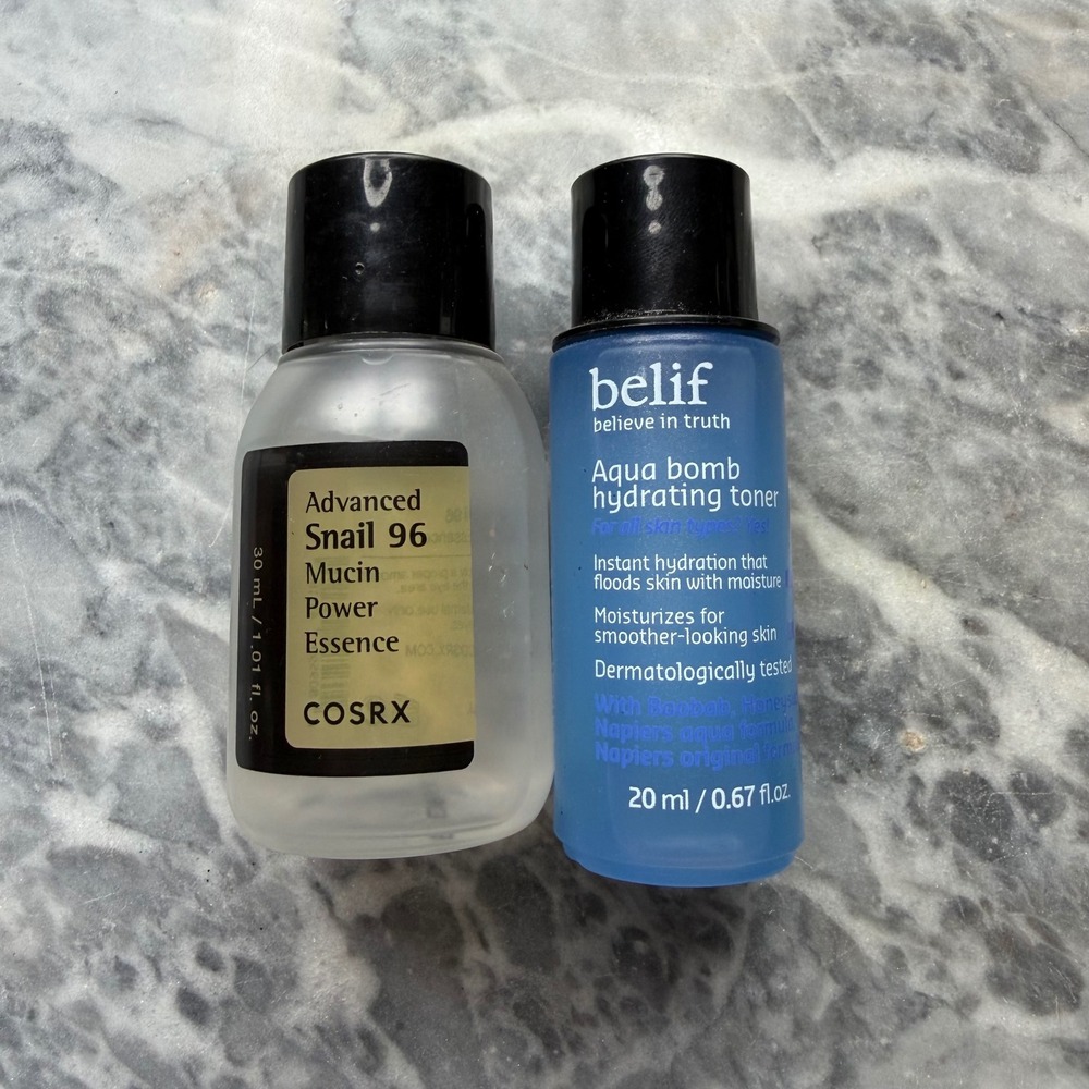 COSRX Snail Mucin Essence & Belif Aqua Bomb Hydrating Toner Bundle